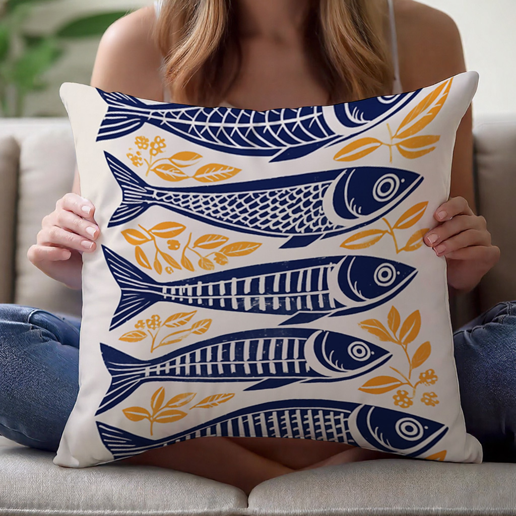 Pillow Insert 18X18 - ปลอกหมอนลายปลาซาร์ดีนสไตล์เดนมาร์ก 1 ชิ้น ขนาด 16x16/18x18/20x20 นิ้ว