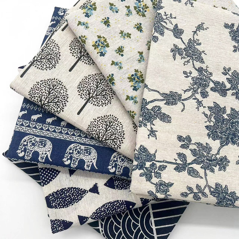 Textiles For Home - ผ้าผสมฝ้ายลินินลายดอกไม้สไตล์เรโทรโบโฮ ผ้าตกแต่งเนื้อนุ่มสำหรับผ้าปูโต๊ะ ผ้าคลุมโซฟา ผ้าม่านหน้าต่าง และของตกแต่งบ้าน