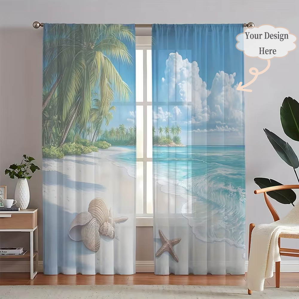 Textiles For Home - ผ้าม่านโปร่งแสงแบบแบน 2 มิติ 2 ชิ้น แบบกำหนดเองได้
