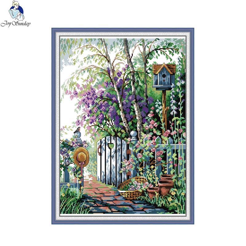 Home Textiles Discount - ชุดปักครอสติชลายภาพวิวทางเดินในสวน 11CT 14CT พร้อมผ้าแคนวาสพิมพ์ลาย สำหรับงานปักมือ DIY