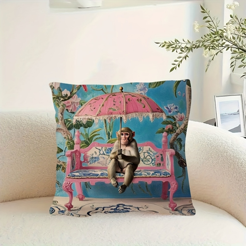 ปลอกหมอนลายลิงสไตล์จีนสีชมพูเร - Pillow Insert 18X18 บทวิจารณ์และราคา
