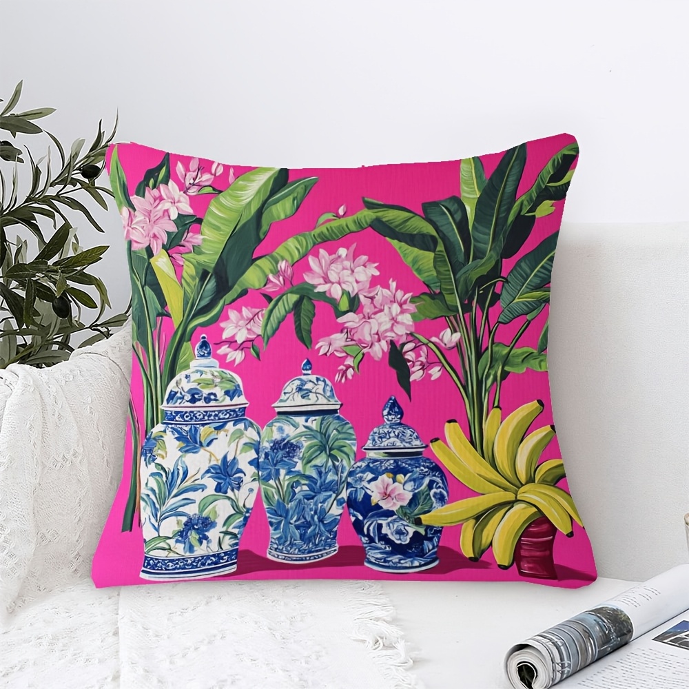 ปลอกหมอนใบกล้วยลายจีนสีชมพูสด  - Pillow Insert 18X18 บทวิจารณ์และราคา