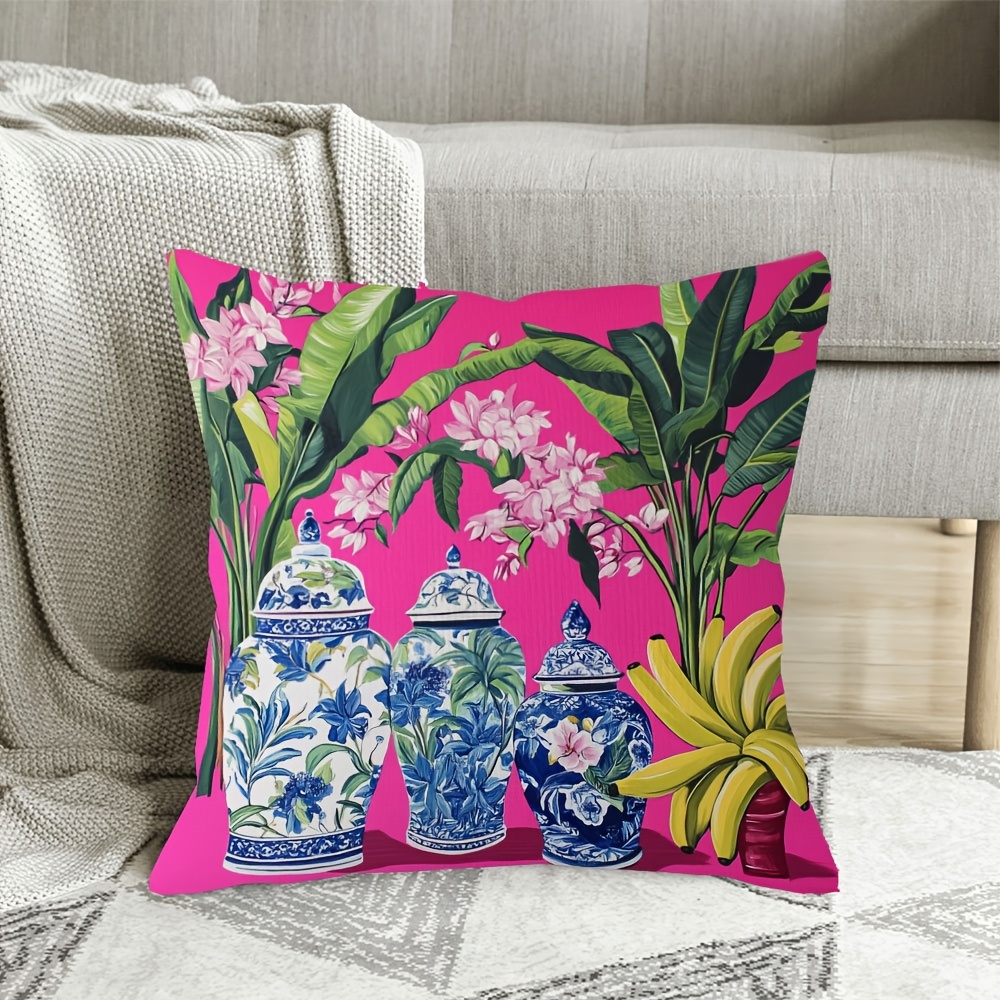 ปลอกหมอนใบกล้วยลายจีนสีชมพูสด  - Pillow Insert 18X18 บทวิจารณ์และราคา