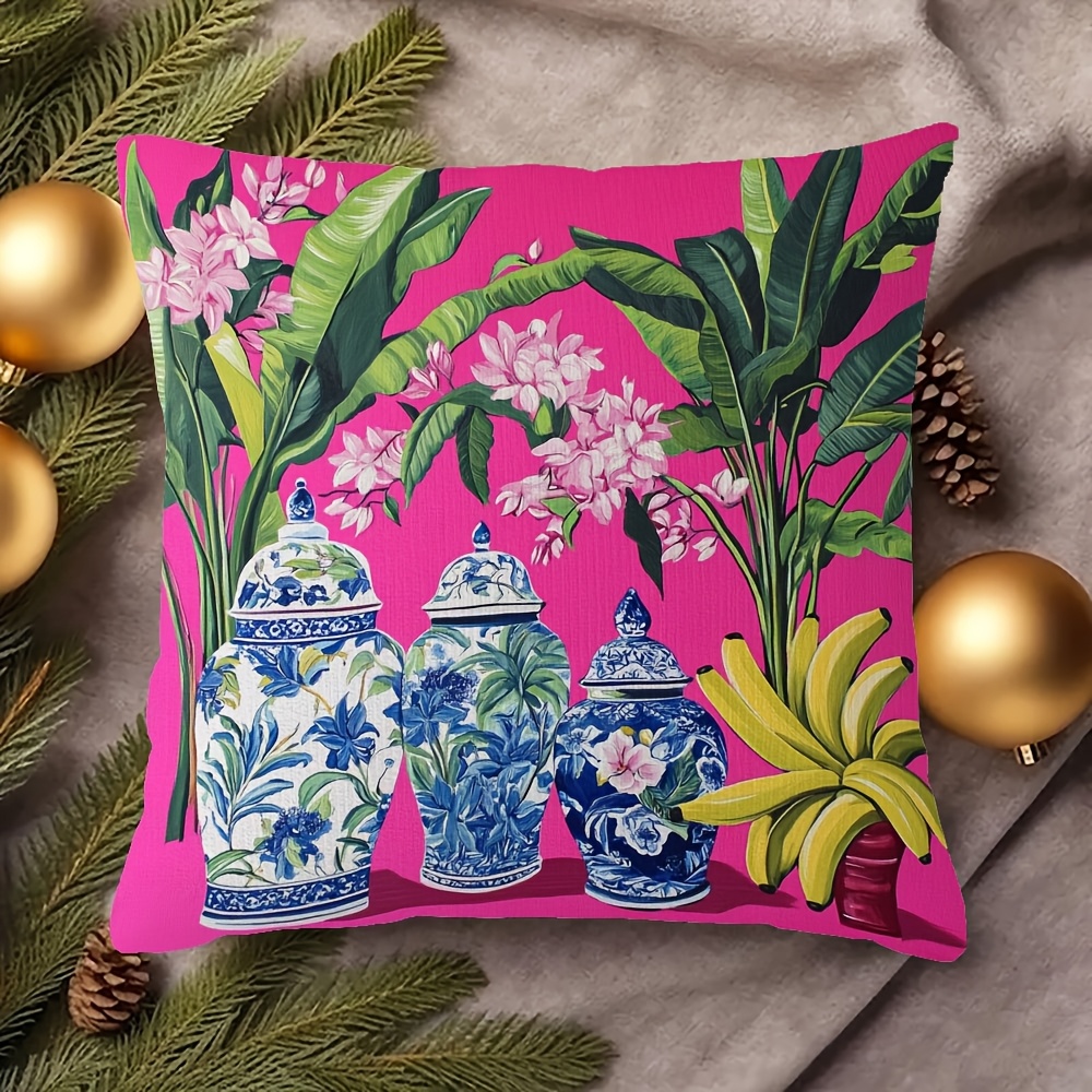 ปลอกหมอนใบกล้วยลายจีนสีชมพูสด  - Pillow Insert 18X18 บทวิจารณ์และราคา