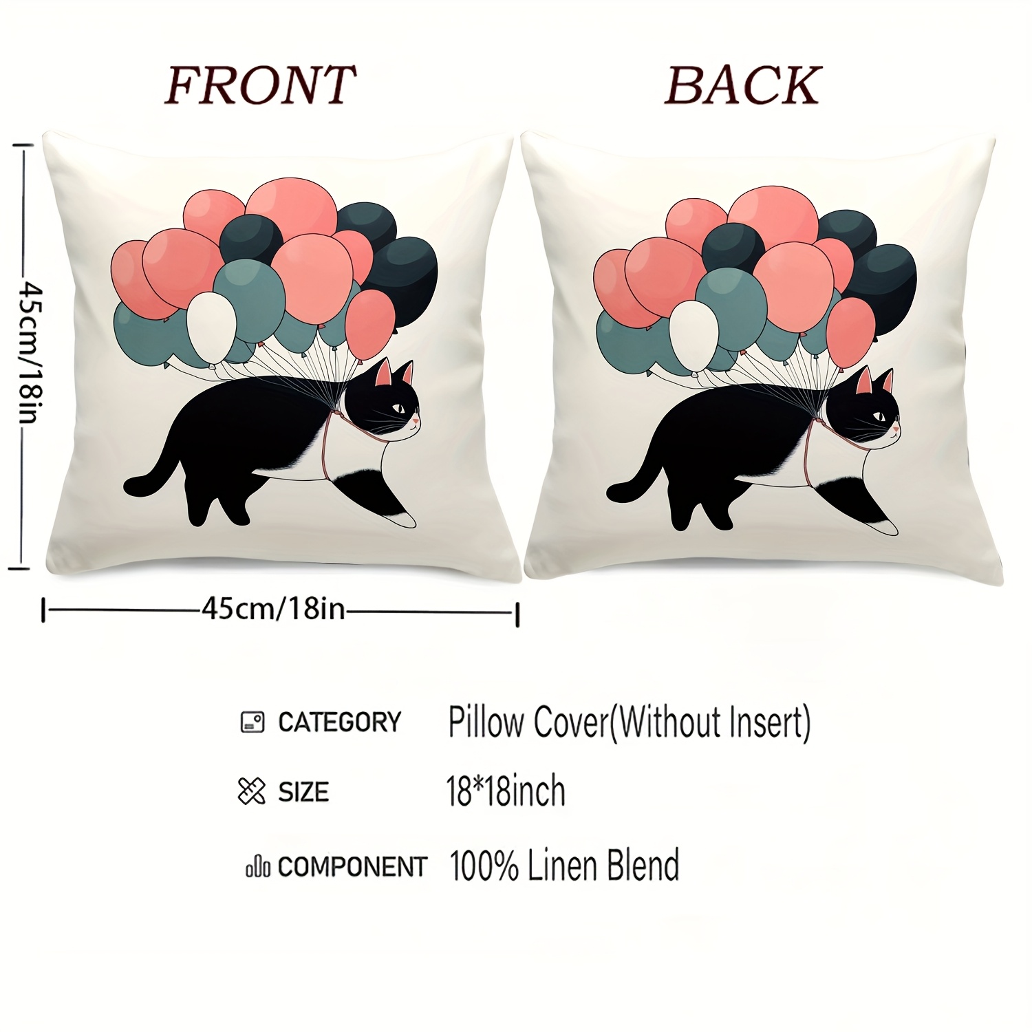 ปลอกหมอนลายแมวกับลูกโป่ง 1 ชิ้ - Pillow Insert 18X18 บทวิจารณ์และราคา
