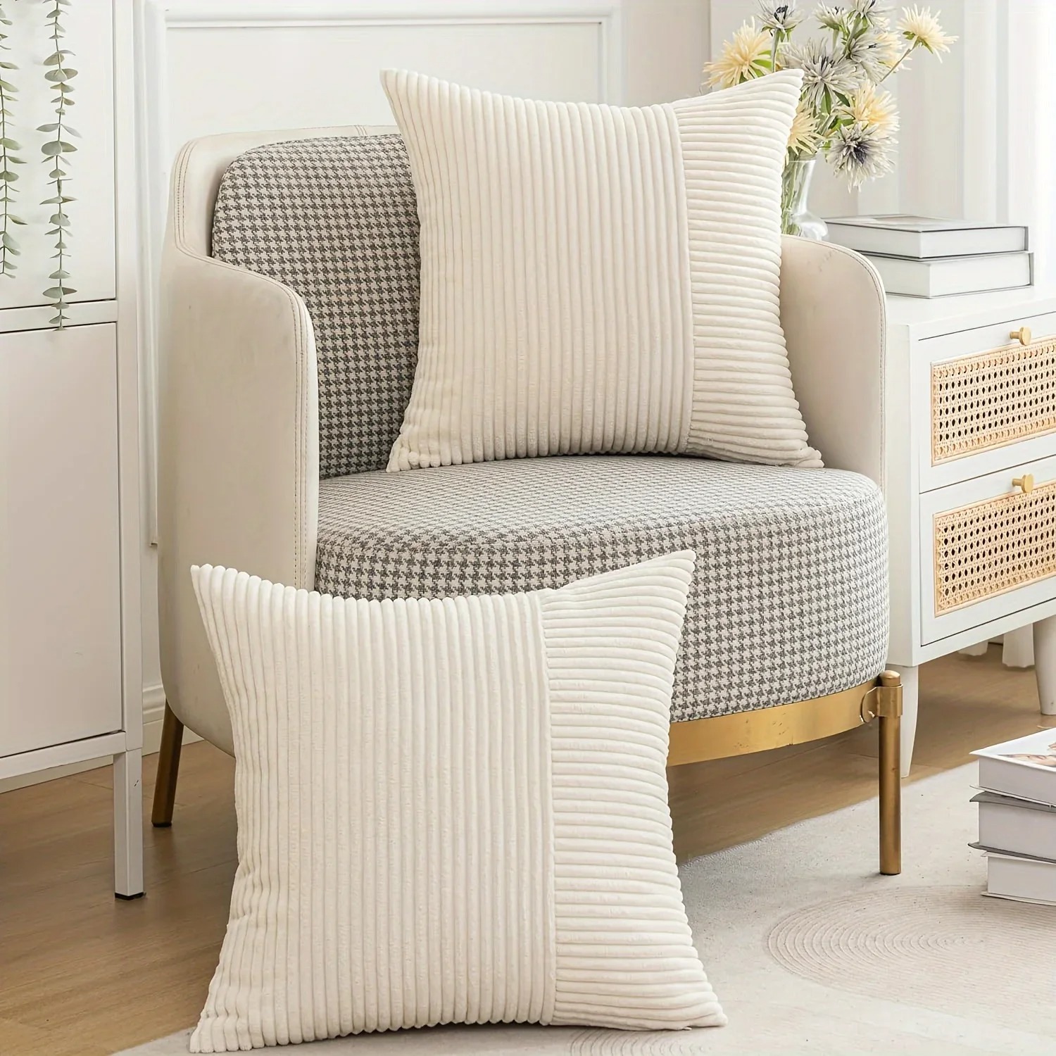 Beige ลายลาย Patchwork Corduro - Pillow Insert 18X18 บทวิจารณ์และราคา